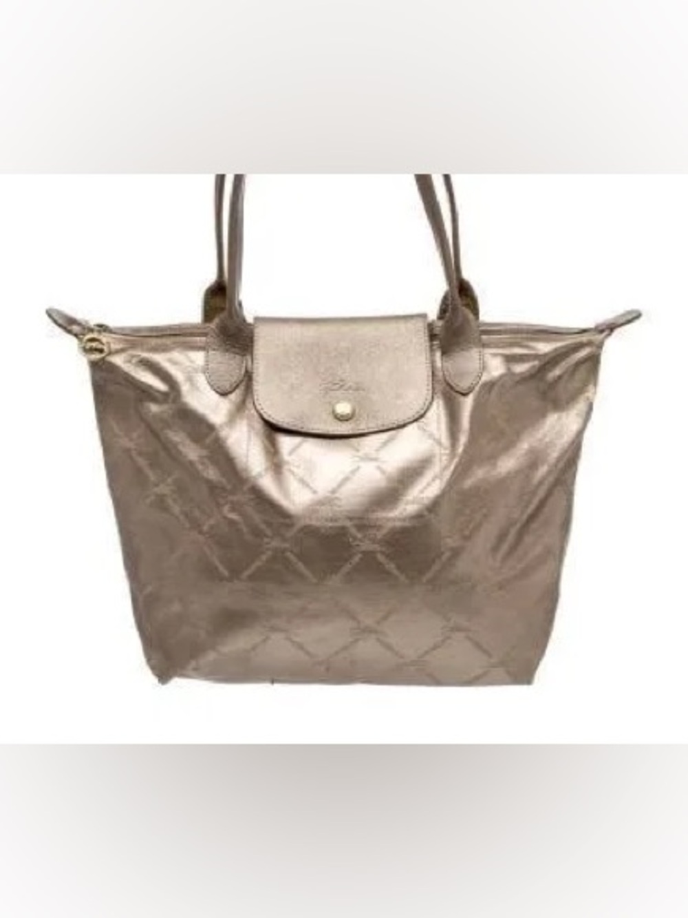 Longchamp Metallic Champagne Quilted Tote